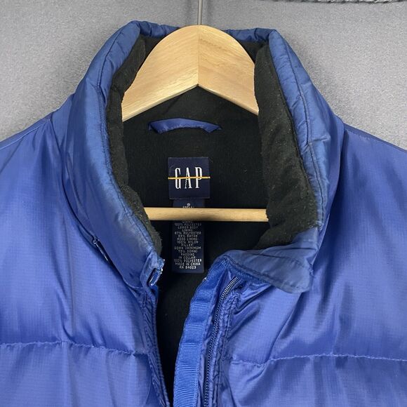 Gap Vest Men Small Blue Down Filled Puffer Zip Out Hood Pockets Gorpcore - Picture 4 of 16